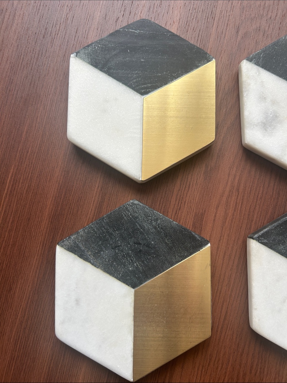 West Elm Hex Marble Coaster Set in Marble and Brass - Picture 3 of 5